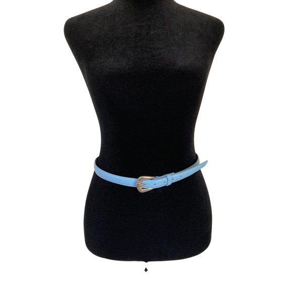 Beacon Hill Accessories - Beacon Hill Sky Blue Semi-Aniline Leather Skinny Belt Silver Western Buckle L